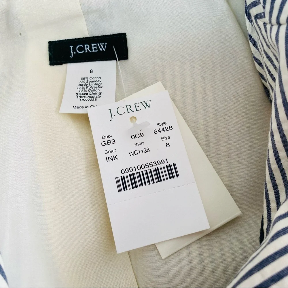 J. Crew Stripped Seersucker 3 Button Blazer Size 6